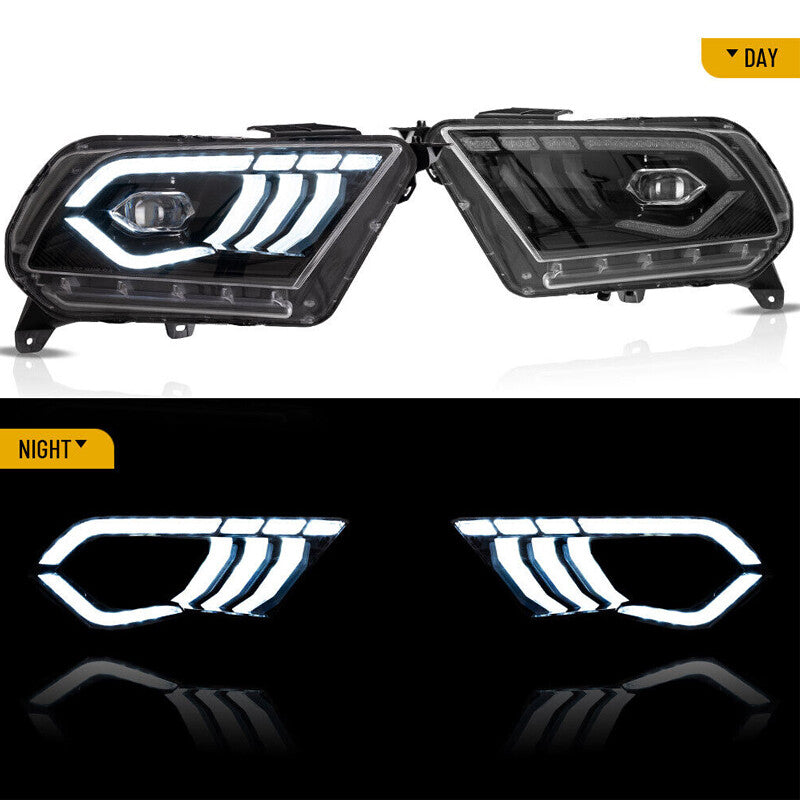 Two LED projector headlights for 2010-2014 for Ford for Mustang headlight strip sequence.