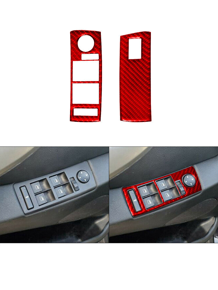 2X Red Carbon Fiber Front Window Regulator Trim for BMW X5 2000-2006 Type B