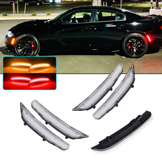 for Dodge Charger 2015-2022, Clear Lens LED Side Marker Light Front and Rear Kit 4X