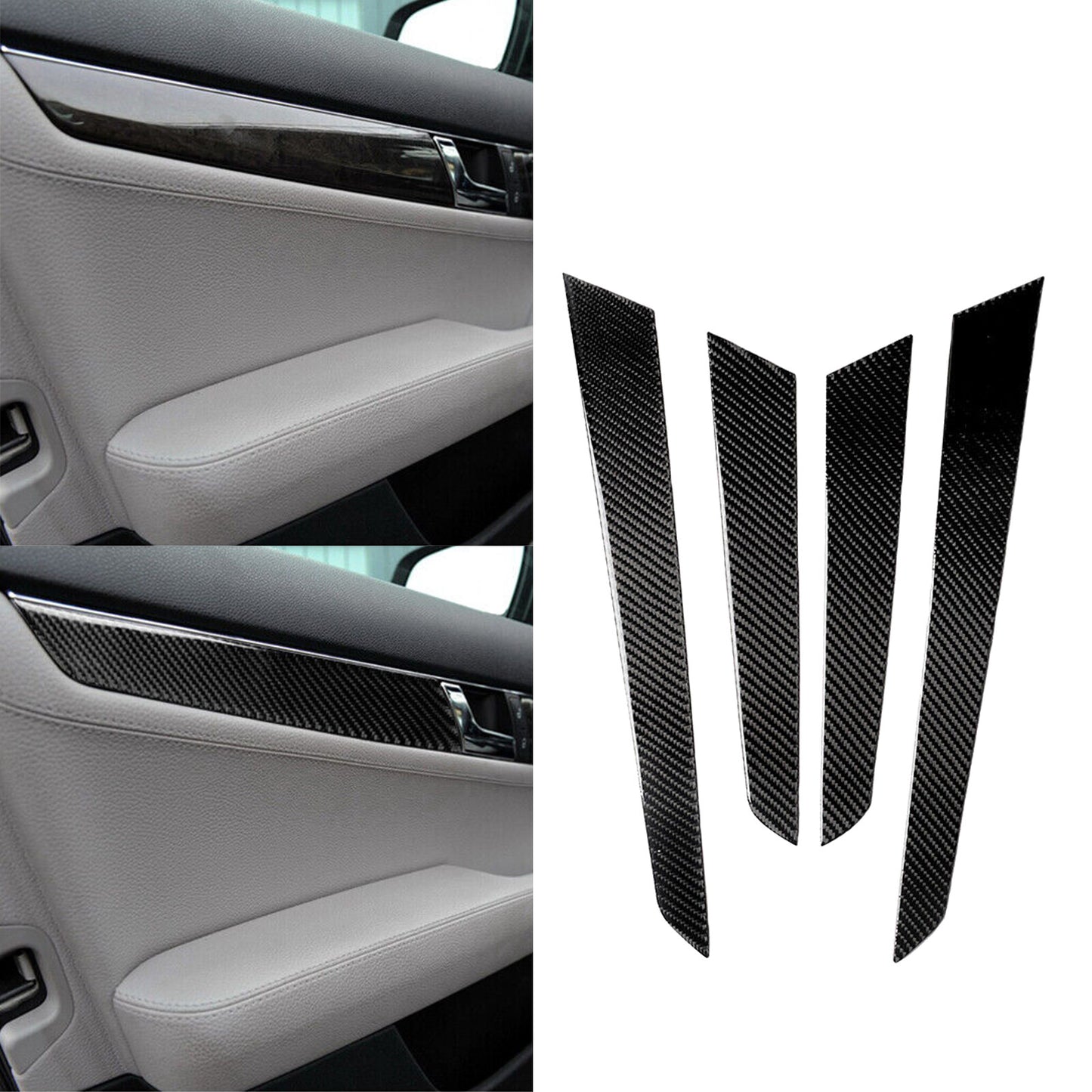 for Mercedes-Benz C Class W204 2007-13 Carbon Fiber Door Panel Cover Accessories