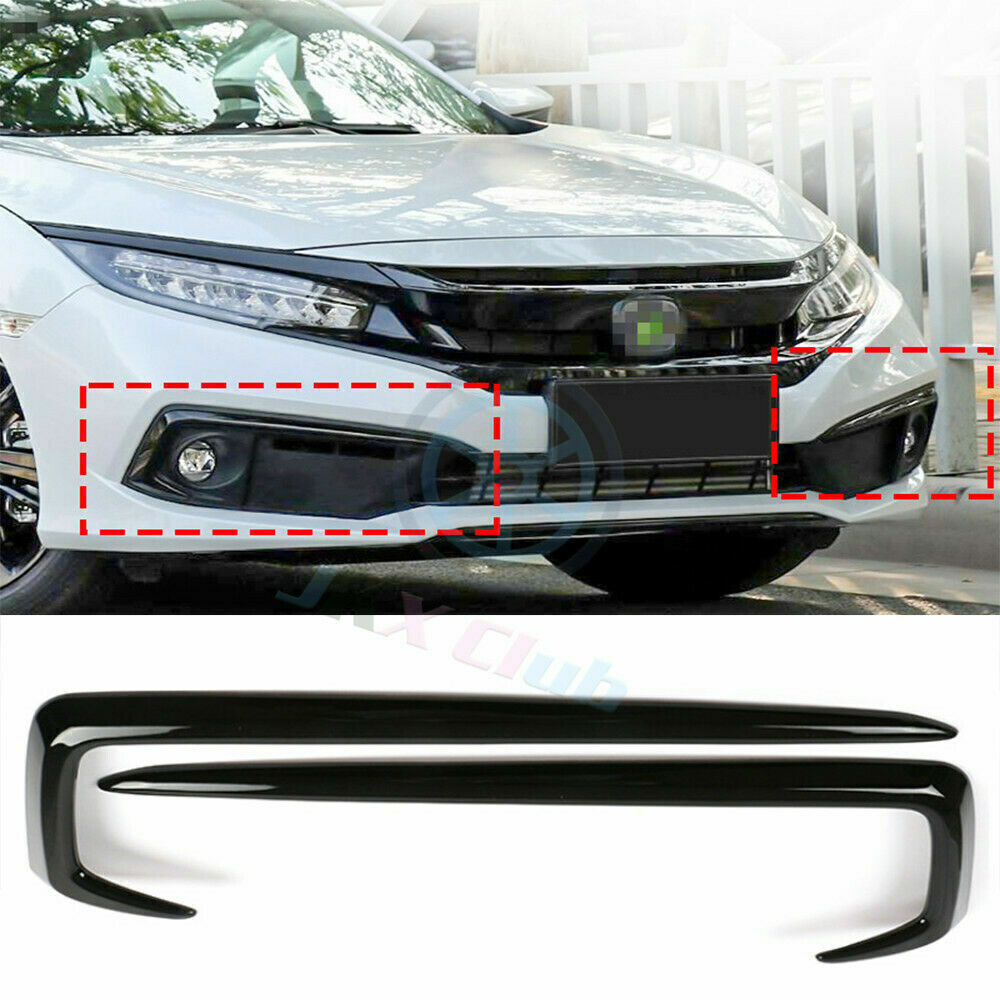 2X for Honda for Civic Sedan 19-2021 Gloss Black Exterior front fog light Cover Trim