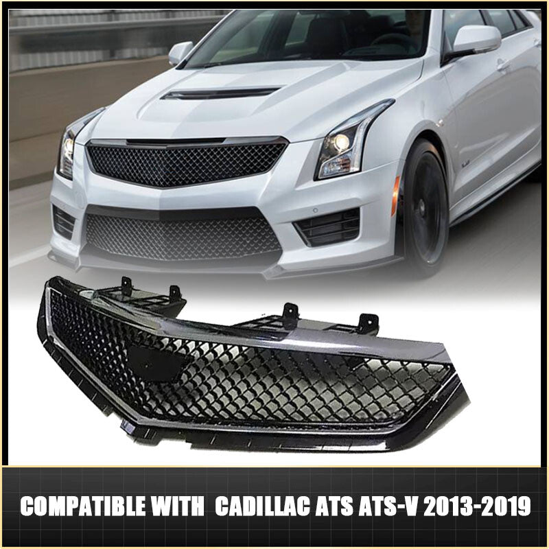 for Cadillac ATS-V 2013-2019 Glossy Black Front Upper Bumper Mesh Grill Grille