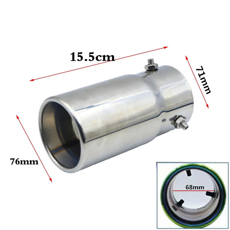 Car 1Pcs Chrome Round Black 70mm Exhaust Muffler Tail Tip Round Stainless Steel