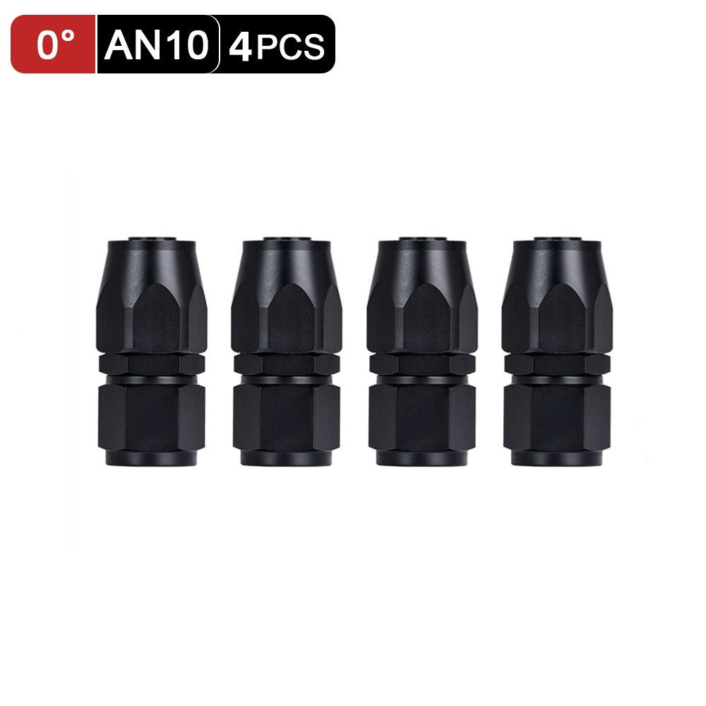 4-Piece Straight Rotary Hose Cable End Connector Adapter for Fuel AN10 10AN Black