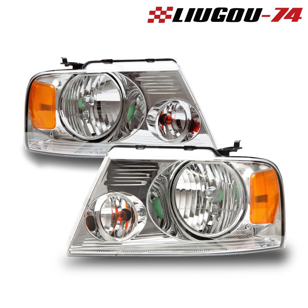 2-Piece Headlight Assembly for 2004-2008 for Ford F-150 (F150 Chrome Transparent Strip)