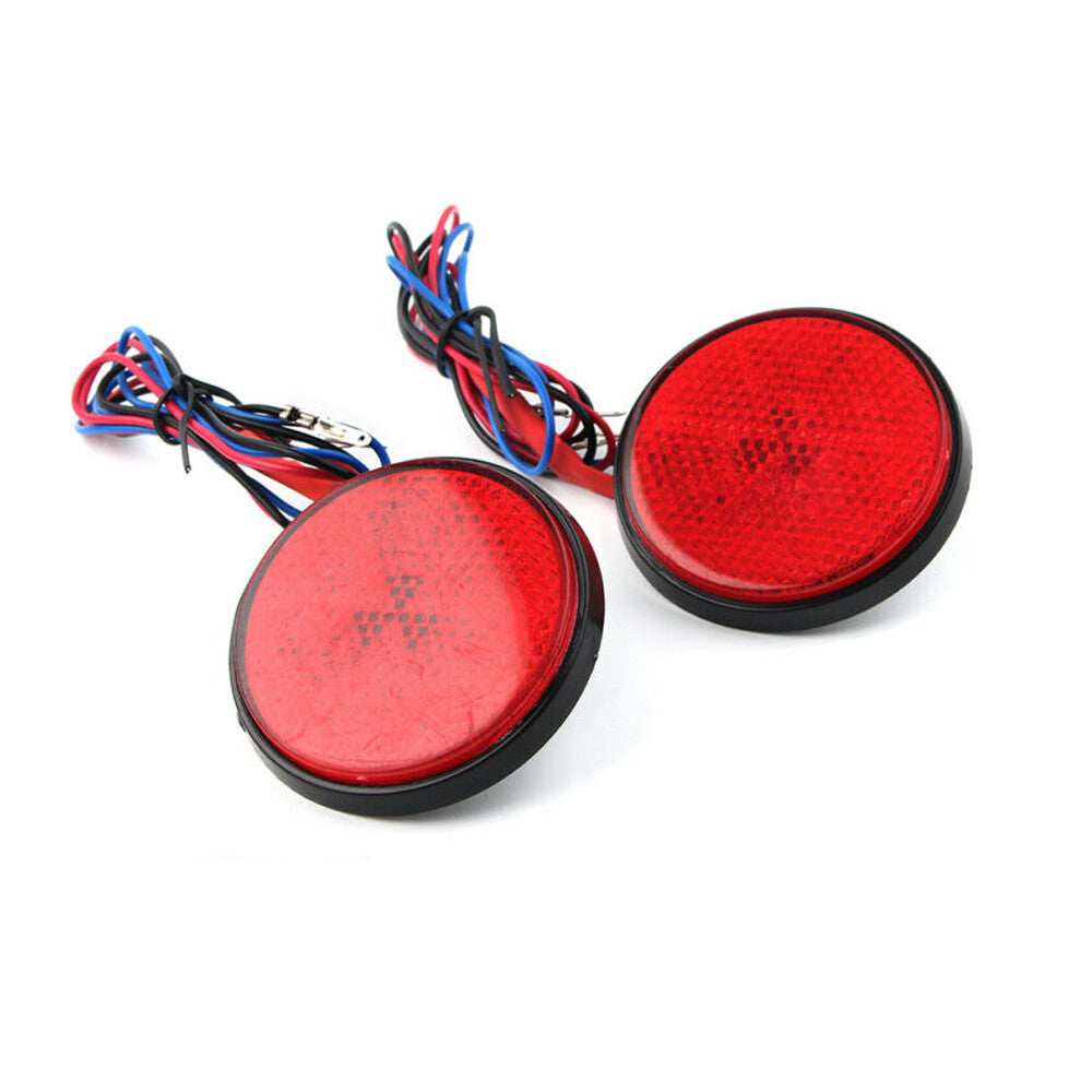 2x Motorcycle Red 24 LED Round Reflectors Tail Brake Stop Turn Signal Light Lamp