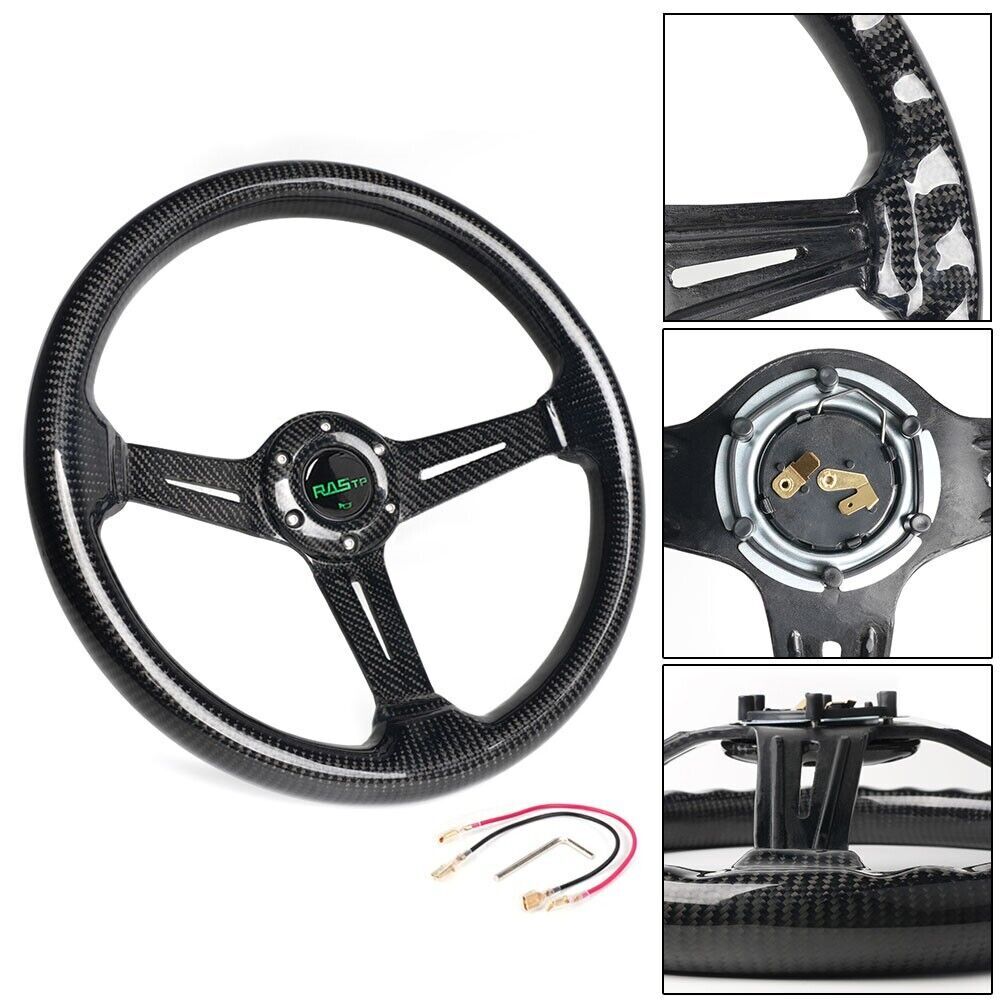14inch/345mm 6 Bolt Universal Real Carbon Fiber Racing Steering Wheel Deep Dish