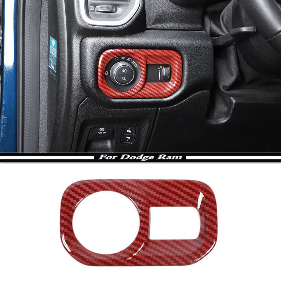 Red Carbon Car Headlight Switch Cover Trim for Dodge for RAM 1500 19-24