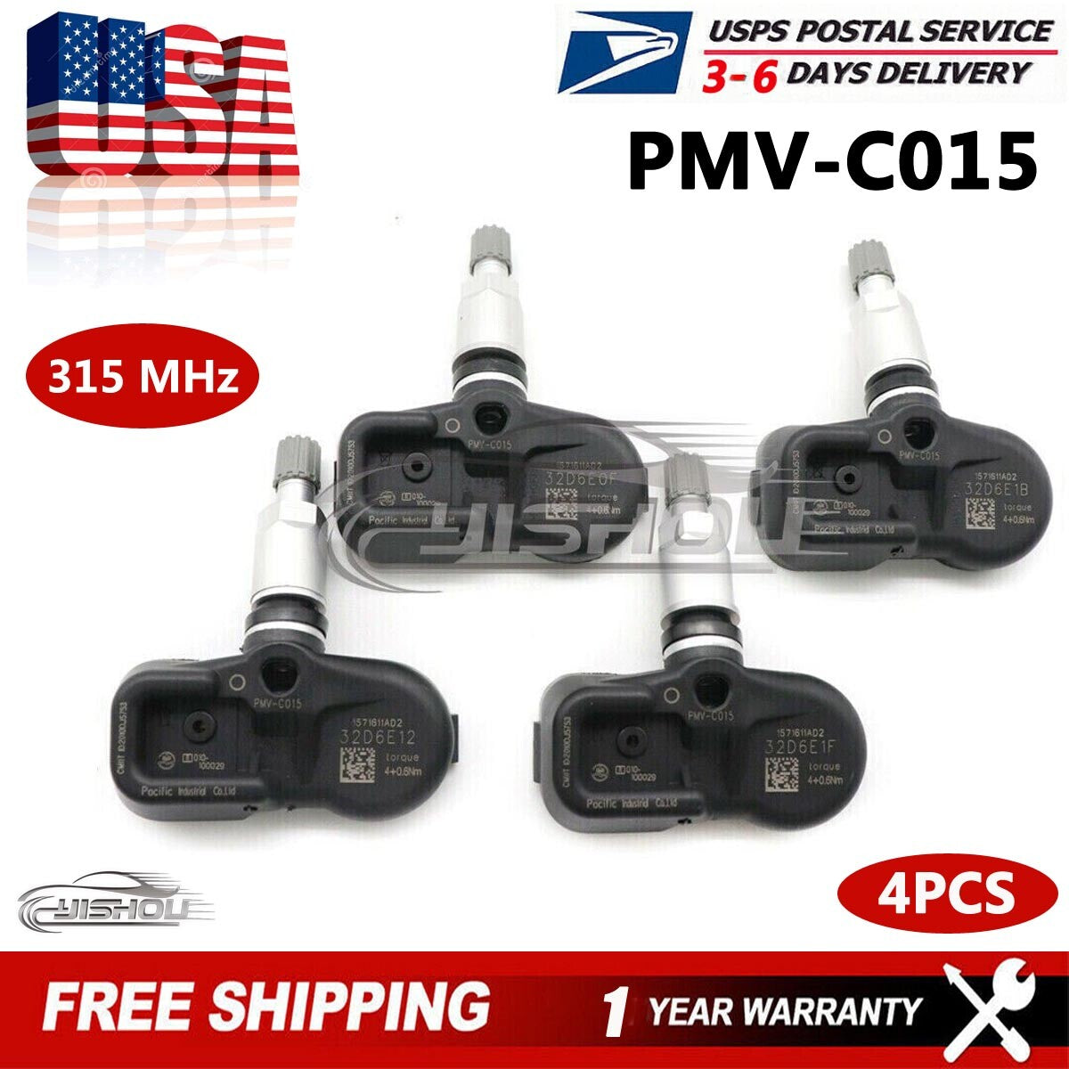 4PCS 315MHz Tire Pressure Sensor TPMS for Toyota Tacoma Alloy Wheels 2016-2022