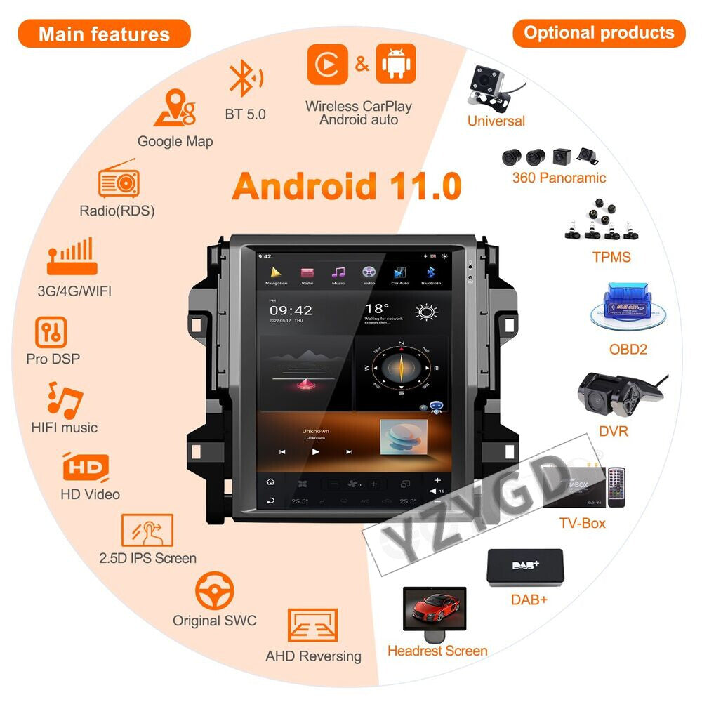 for Toyota Fortuner 2016-2019 Stereo Car Radio CarPlay 2Din Receiver Screen 64GB