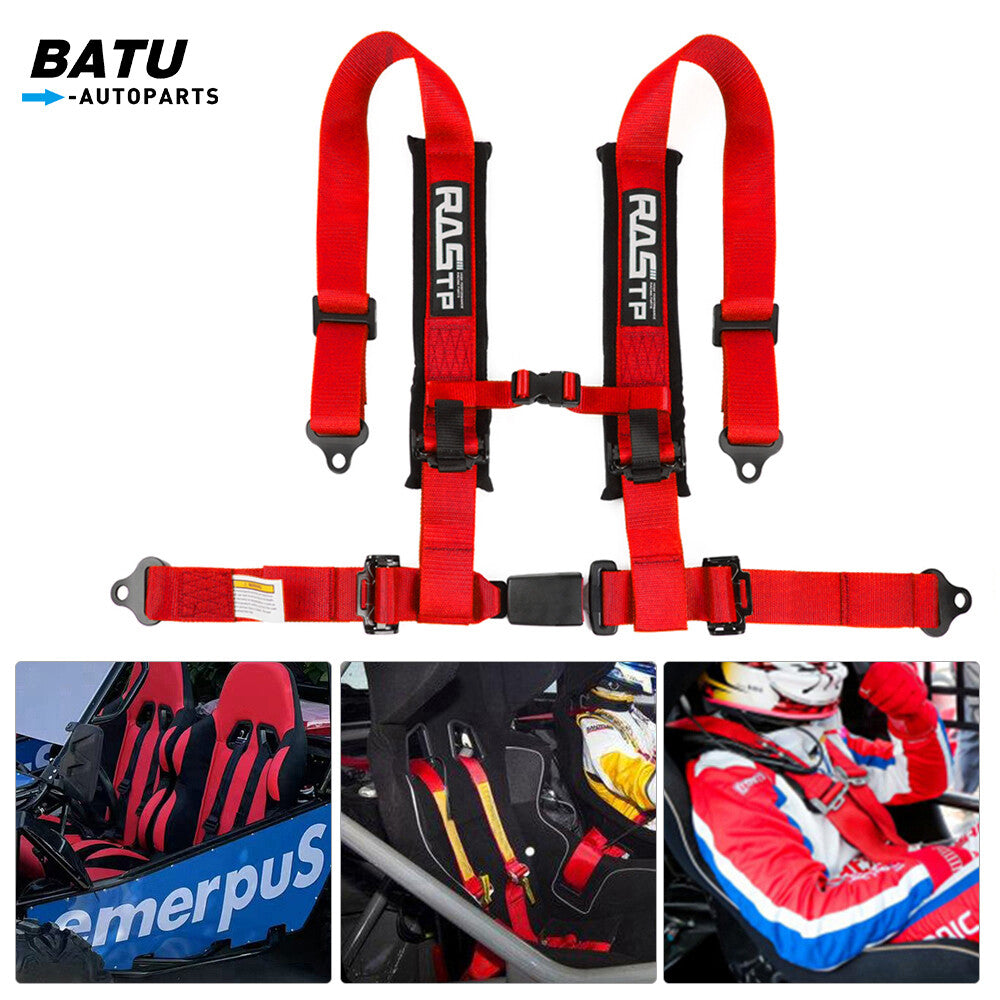 New 2inch 4-Point Harness Quick Release Safety for Seat Belt+1Pair Shoulder Pads Red