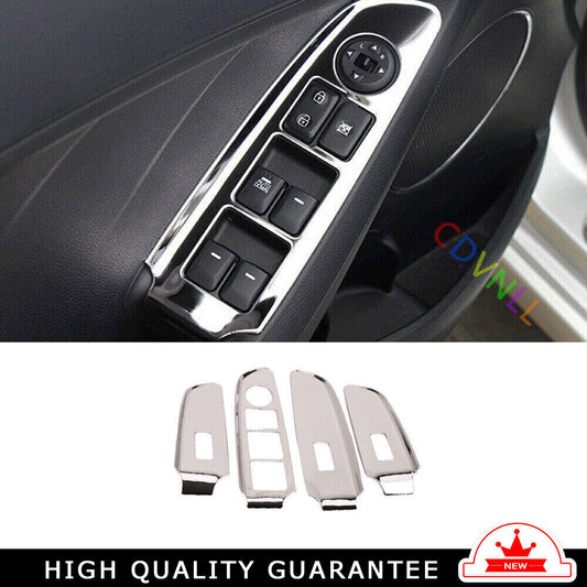 Glass Window Lifting Lock Panel Trim Fit for Kia K3 Forte 2014-2018 Chrome Steel