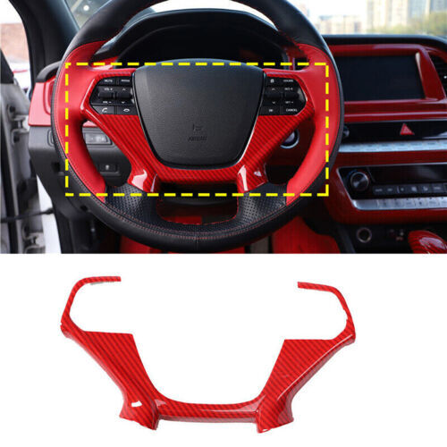 for Hyundai Sonata 2015-2019ABS Red Carbon Fiber Steering Wheel Frame Cover Trim