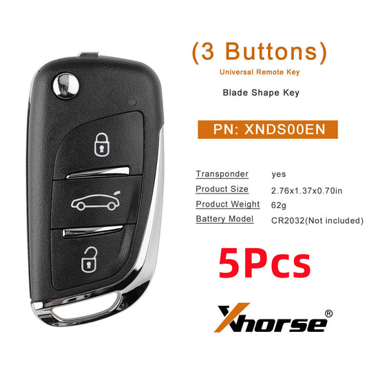 5Pcs Universal Wireless Remote Key for DS Flip Style 3 Buttons XNDS00EN HK