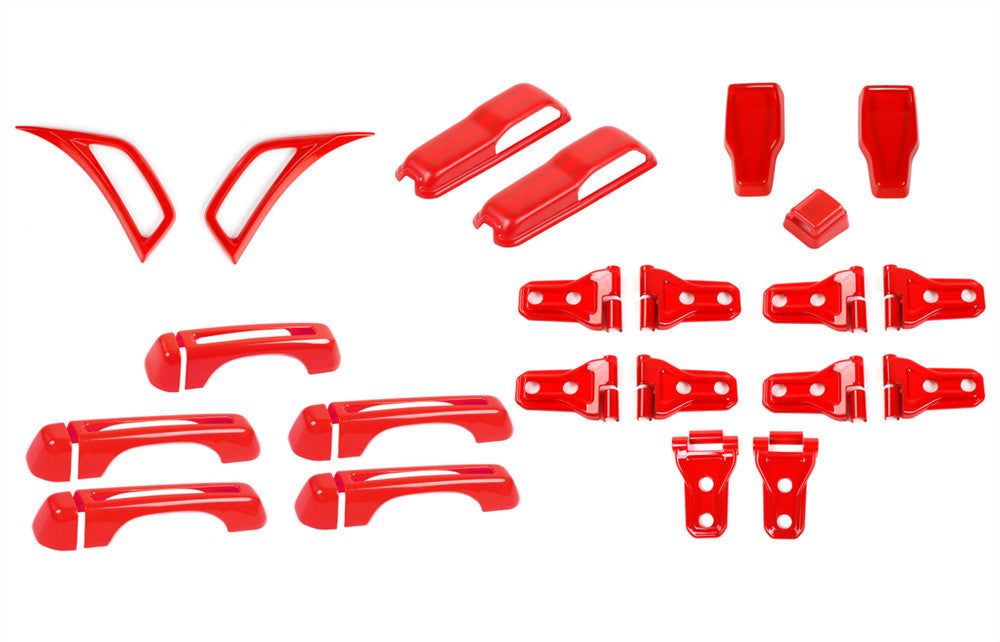 37PCS Red Exterior Accessories Full Set Kit Trim for Jeep for Wrangler JL 4Dr 2018+