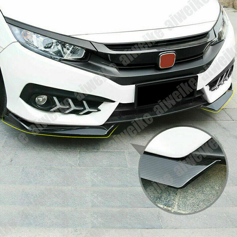 2X Carbon ABS Bumper Lip Diffuser Splitter Spoiler Trim for Honda for Civic 2019-21