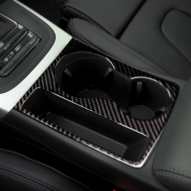Real Carbon Fiber Water Cup Holder Cover Trim Frame Fit for Audi for A4 B8 2009-2016