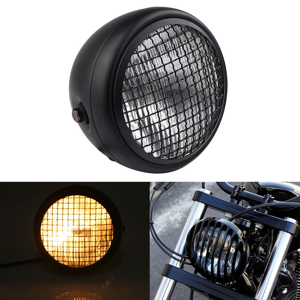 7-inch motorcycle headlight with mesh grille grill cover, metal cover, black