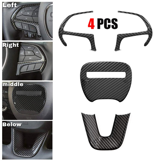 4PCS For 15-20 for Dodge Charger Carbon Fiber Steering Wheel Cover Trim Stickers