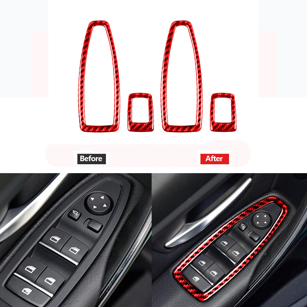 Red Carbon Fiber Window Switch Panel Trim Cover for BMW 3 Series F30 2013-2019