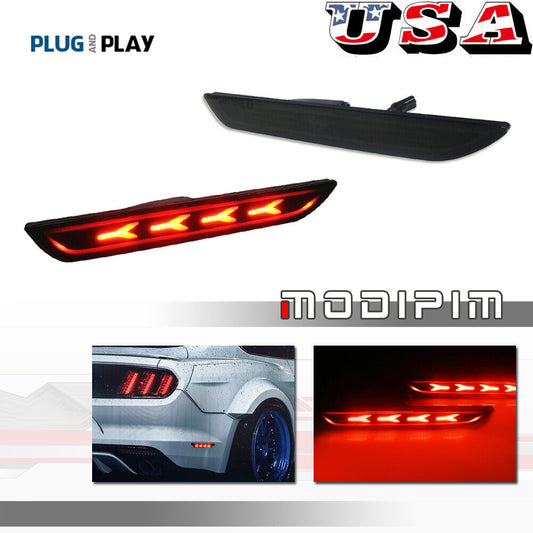 Two left + right LED rear red side marker lights for 2015-2020 for Ford Mustangs.