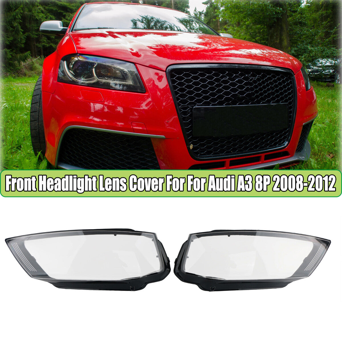 2-Piece Headlight Lens Covers for Audi A3 8P S-line S3 RS3 2008 - 2012