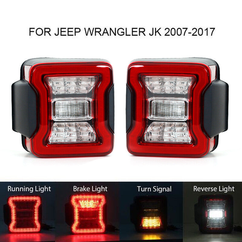 A pair of LED taillight assemblies suitable for Jeep Wranglers around 2018 models.