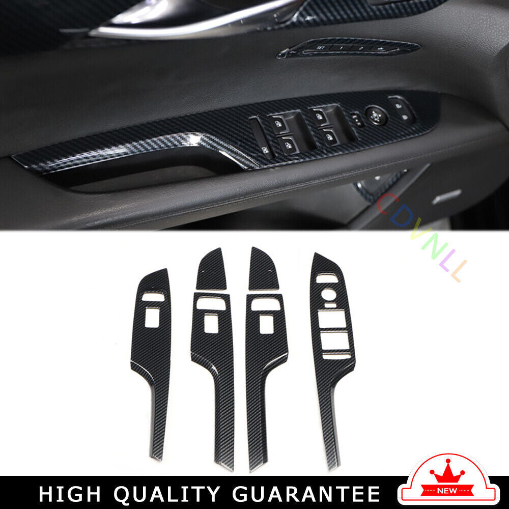 Glass Window Lifting Lock Panel Trim Fit for Cadillac CT6 2016-2020 Carbon Fiber