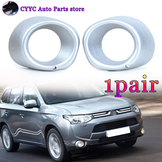 2Pcs for Mitsubishi Outlander 2013-2015 Silver Front Bumper Fog Light Lamp Cover