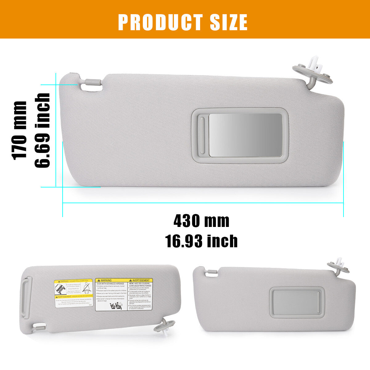 74310-35A91-B1 2010-2023 Gray Right Side Sun Visor for Toyota Prado 7431035A91B1