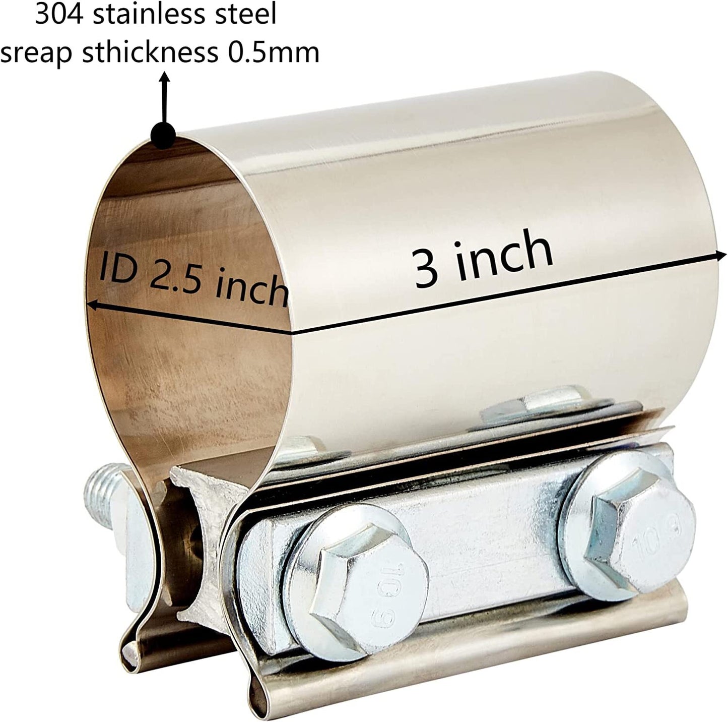 2.5-inch OD-2.5-inch ID Stainless Steel Slip Ring Fitting with Exhaust Muffler Pipe Clamp (2 Pieces)