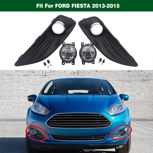 LHR Clear Lens Driving Fog Lamps Lights W/Covers Fit for Ford Fiesta 2013-2015