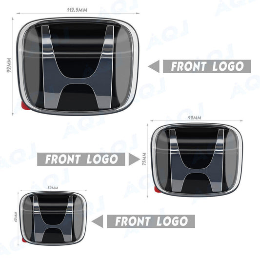 AUDM 3-Piece Black Set with Front and Back STEERING Badges, Emblem for Civic HATCH 2016-2021