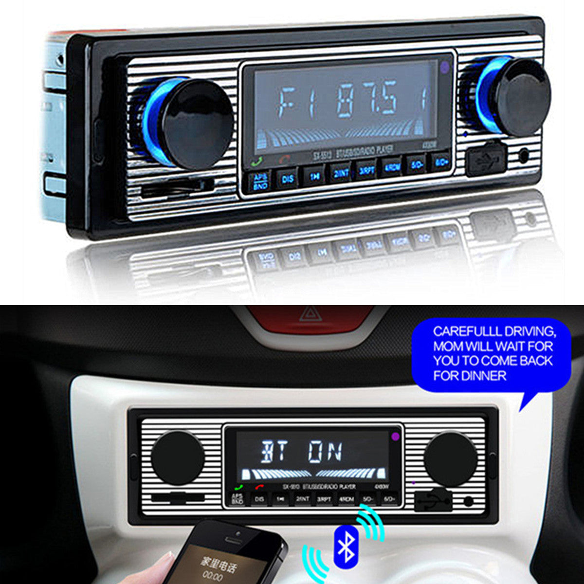 Bluetooth Car In-dash MP3 Stereo Radio Player FM USB/SD/AUX Remote Control