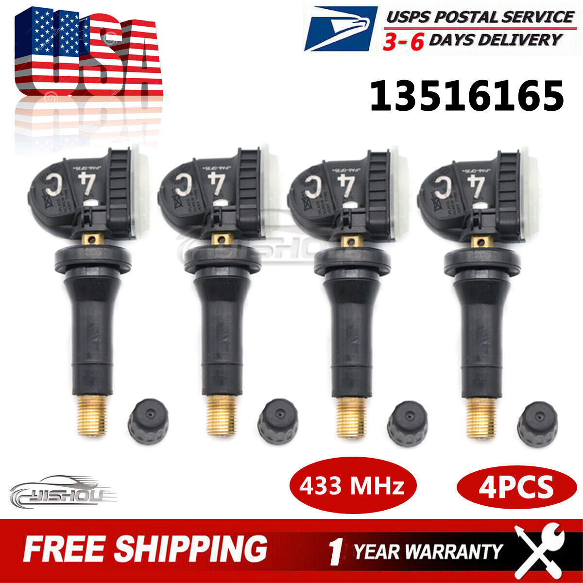 4PCS 433MHz TPMS Tire Pressure Sensor 13540603 for Chevy for Buick for Cadillac