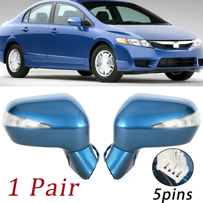 One pair of blue LED 5-pin rearview mirrors suitable for Honda for Civic FA1 FD1 FD2 2006-2011