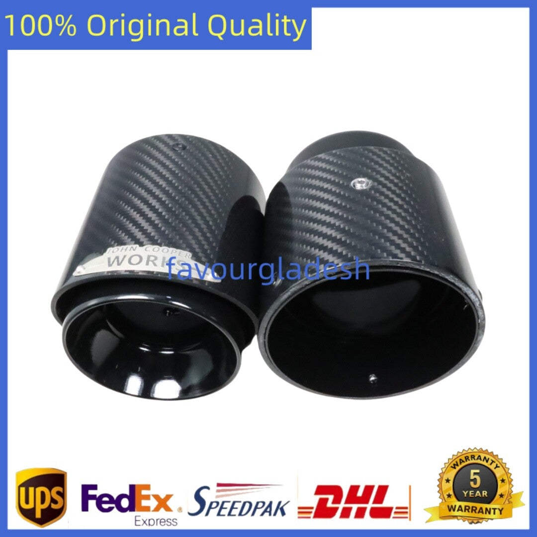 2X Black Carbon Fiber Steel Exhaust Pipe Tail Muffler Tip For Cooper F54 F55 F56