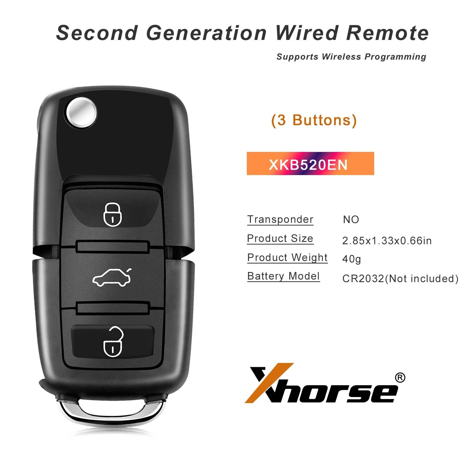 5Pcs XKB520EN Wire Remote Key For V.W B5 Flip 3 Buttons Wireless Progarm