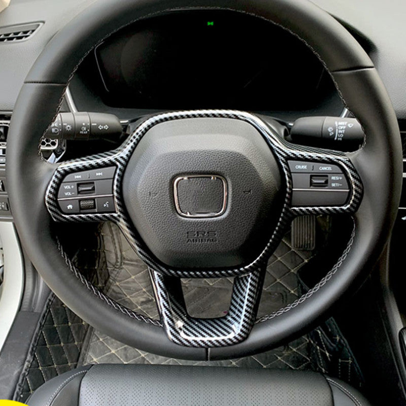1Pcs for Honda for Civic 2022 2023 Carbon Fiber Front Steering Wheel Frame Trim