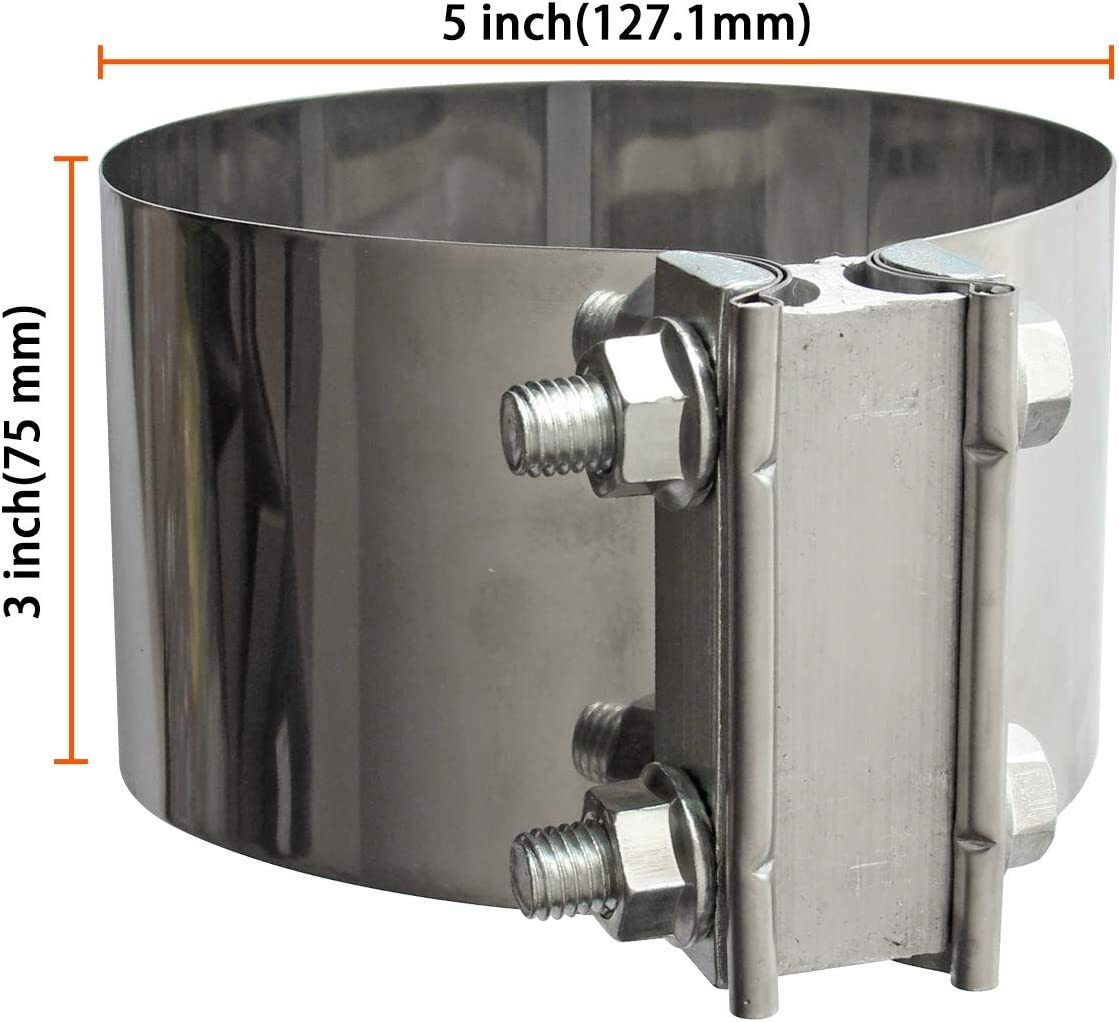 2-Pack 5-inch Butt Connector Exhaust with Clip Muffler Coupler Stainless Steel