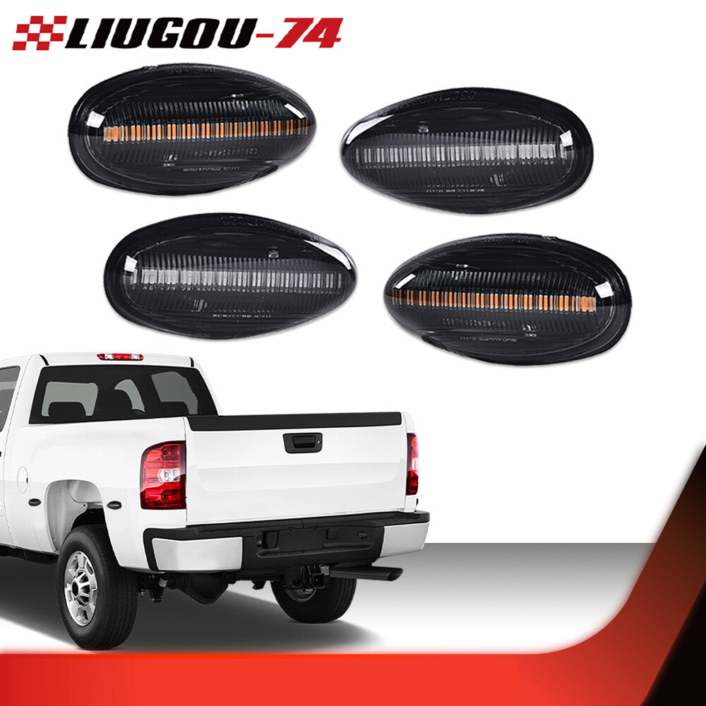 Suitable for 2001-2013 for Chevrolet Silverado for GMC for Sierra smoke fender beds with LED marker lights.