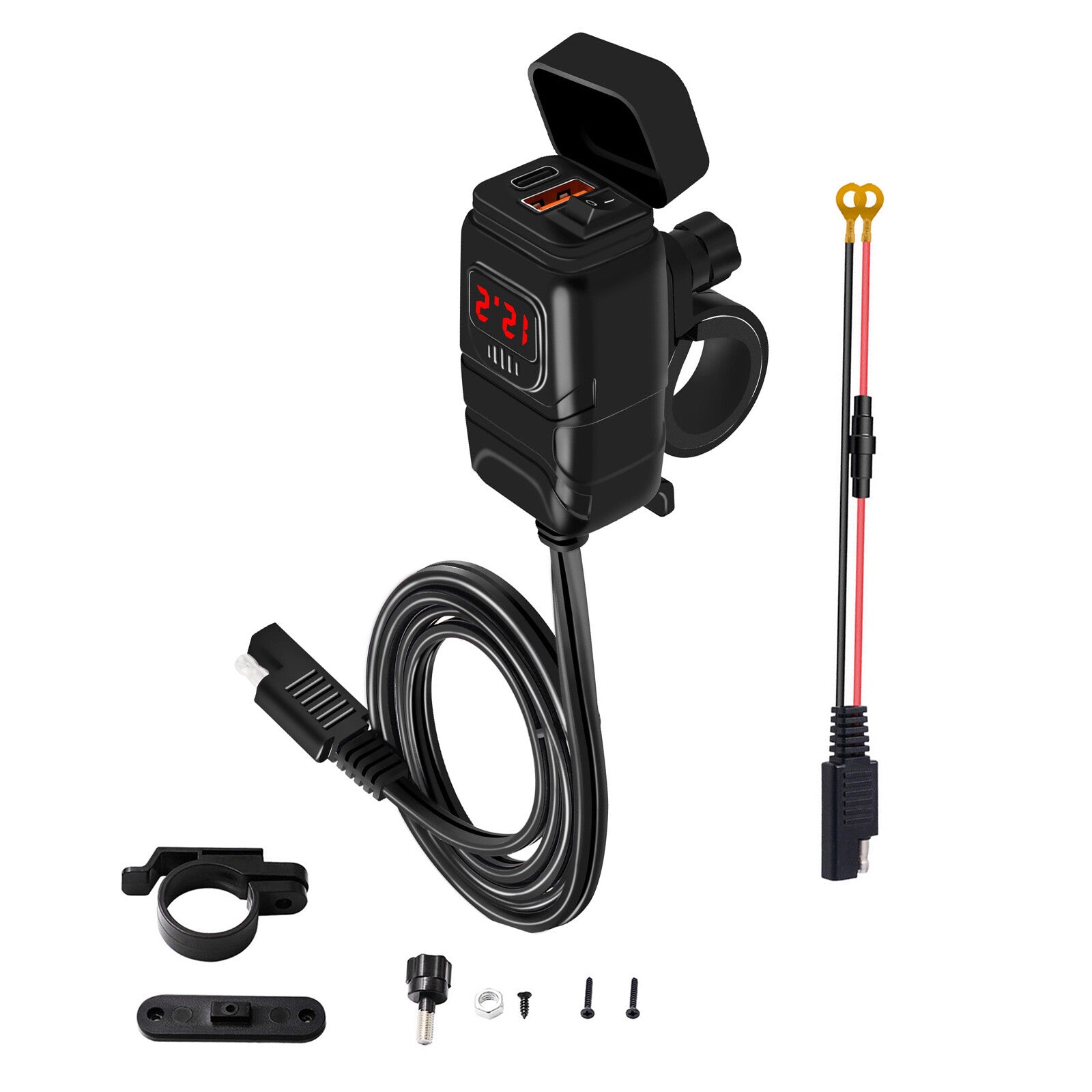 QC3.0+PD Motorcycle Dual USB Phone GPS Fast Charger Adapter Voltmeter Waterproof
