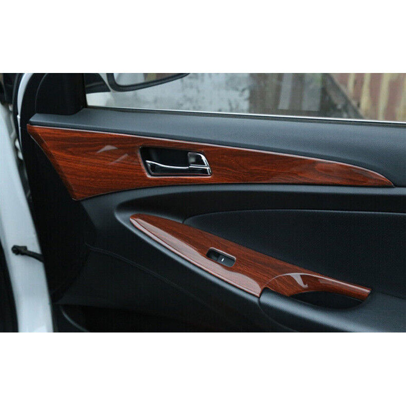 for Hyundai Sonata 2011-14 Wood Grain ABS Inner Door Bowl Panel Strap Cover Trim