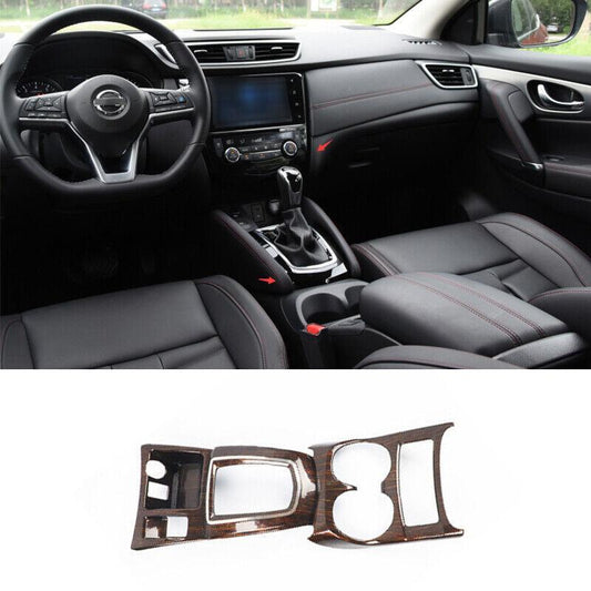 for Nissan Rogue Sport 2017-2021 Wood Grain Inner Gear Shift Box Panel Cover 2pc