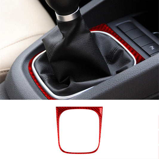 Red Carbon Fiber Manual Gear Shift Cover Trim for Volkswagen for Jetta Sedan 2011-14