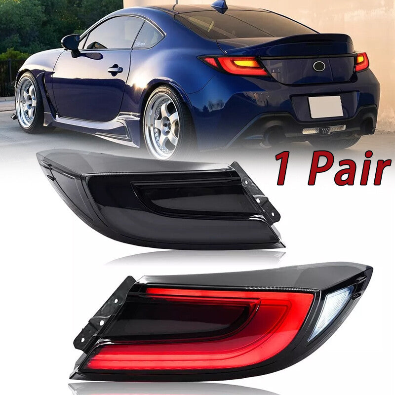 A pair of taillights and rear brake lights are available for 2021-2024 for Toyota GR86 and for Subaru BRZ.