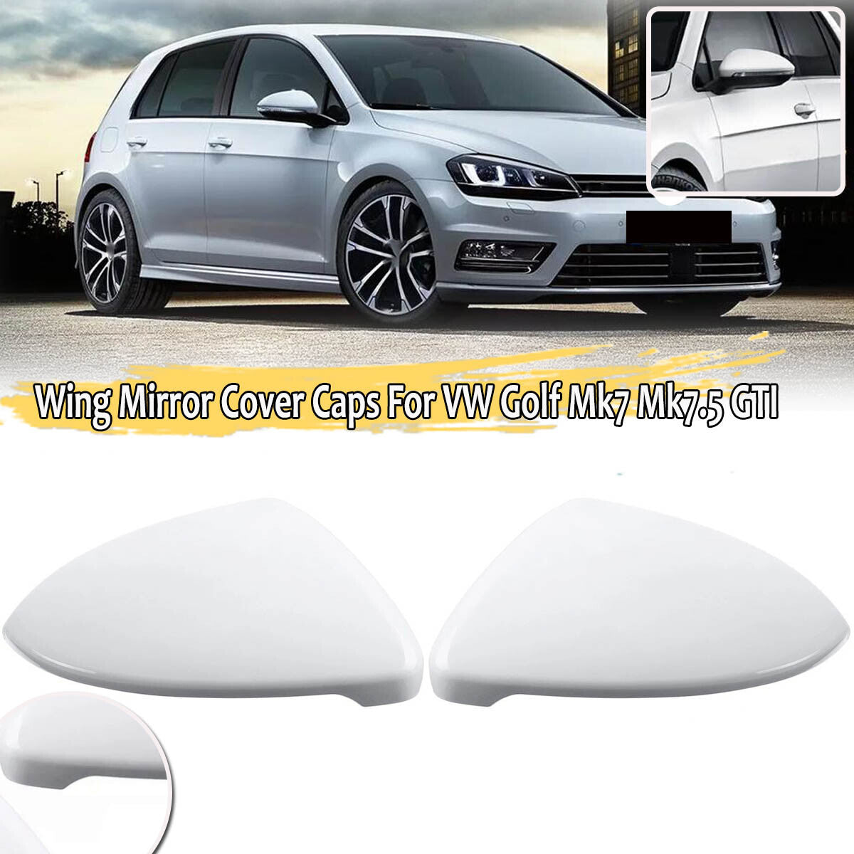 Rearview mirror cover cap, white, suitable for Volkswagen for Golf Mk7 Mk7.5 GTI 2013-2018.