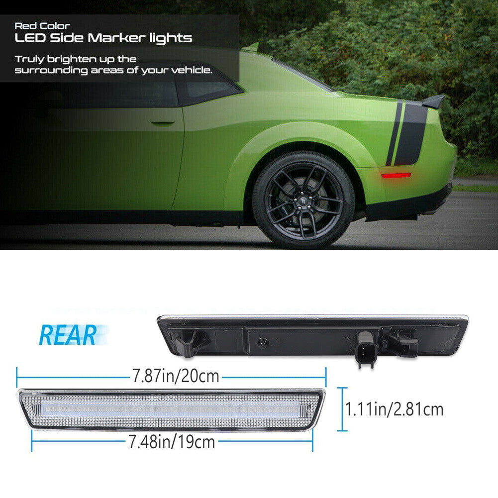 Red LED side marker lights behind the transparent lens are available on 2015-2023 for Dodge for Challenger models.