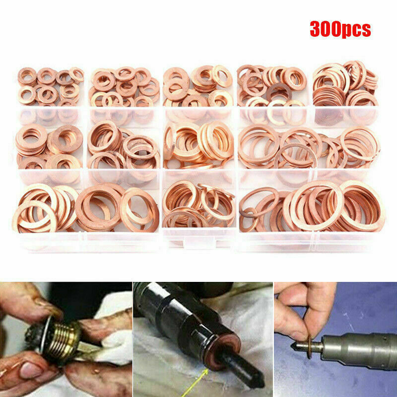 300Pcs M5-M20 Assorted Solid Copper Car Engine Washers Crush Seal Gasket Set