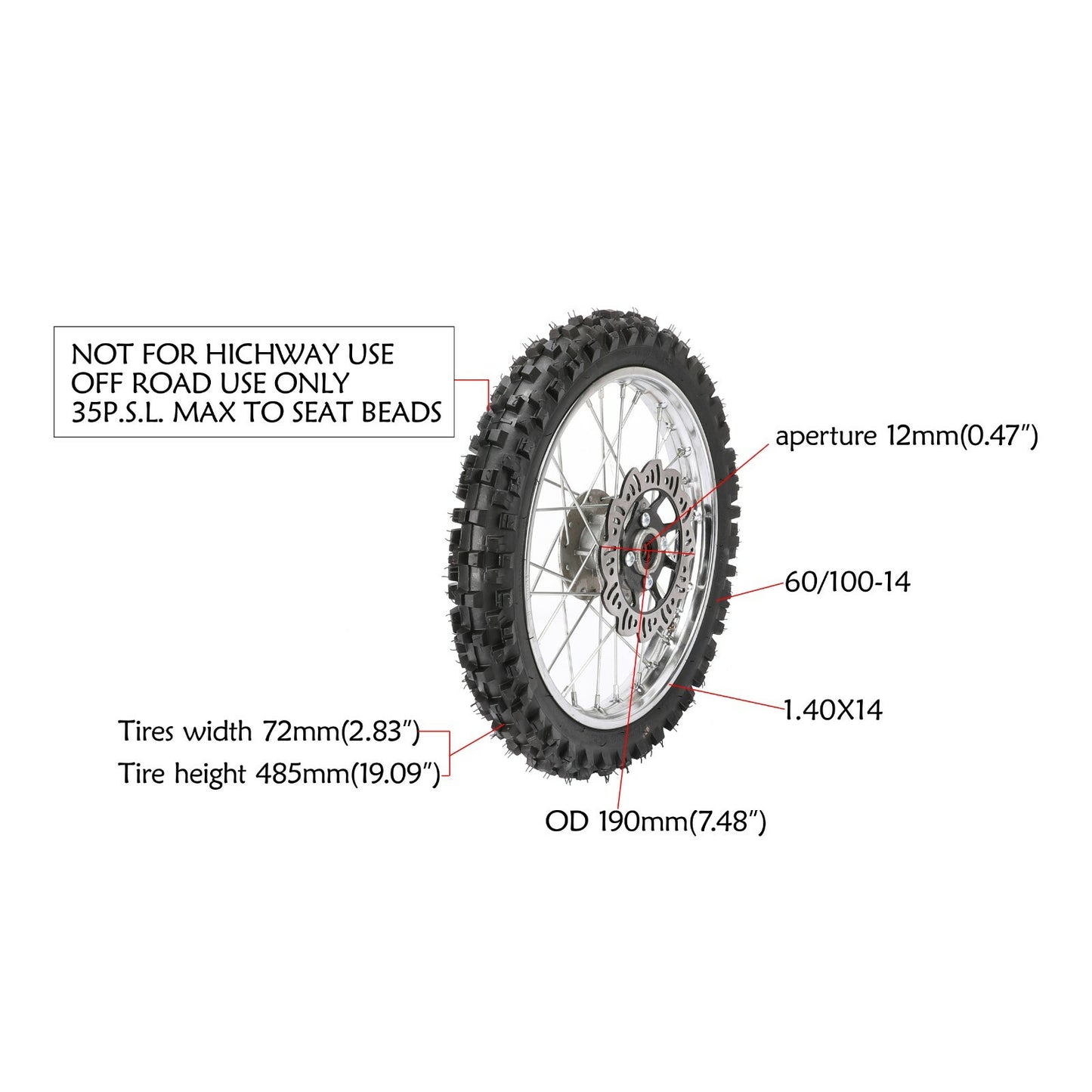 Front fork + rear swingarm + 14-inch + 12-inch wheels (80/100-12, 60/100-14 tires) - Pitbike